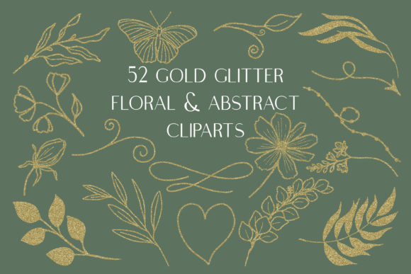 52 Gold Glitter Doodle Floral Cliparts: A Digital Design Resource