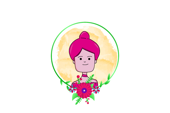 Evaluating Illustration Pink Girl on Circle Floral for Professional Print and Digital Design