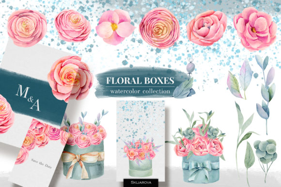 Floral Boxes: Watercolor Elements for Design