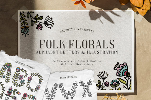 Folk Floral Alphabet Letters and Illustration: Elevating Digital Design with Hand-Drawn Authenticity