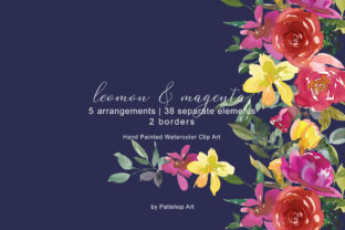 Lemon Magenta Watercolor Floral Clipart: Strategic Application for Visual Branding and Design