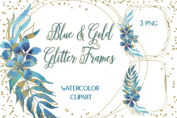 Watercolor Blue Gold Floral Frames