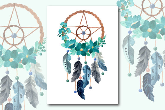 Watercolor Dream Catcher Floral Design Assets