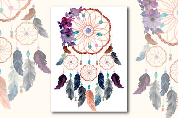 Watercolor Dream Catcher with Floral 9 Design Asset