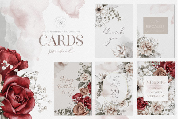 Watercolor Floral Cards Templates CMYK Guide